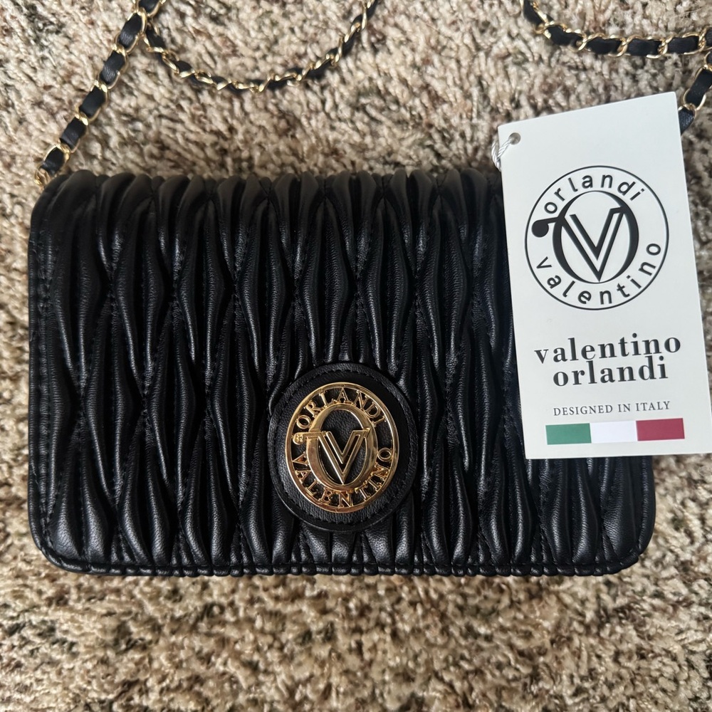 Valentino Orlandi Black Textured Crossbody Bag